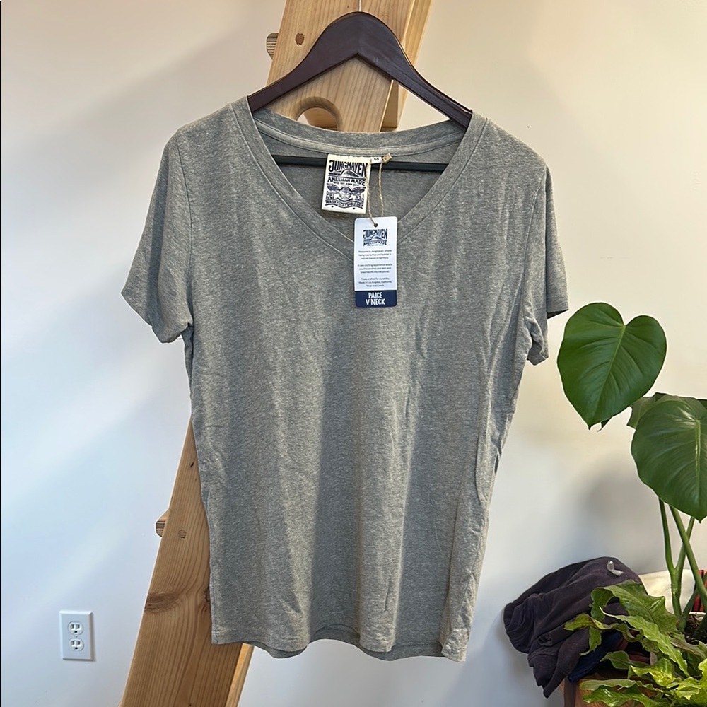 Jungmaven Gray Short Sleeve T-Shirt V-Neck